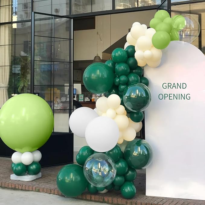 Dusty Green White Balloon Arch Garland Kit, 166Pcs Dark Mint Green Ivory White Balloons for Birthday Baby Shower Anniversary Jungle Safari Party Decorations