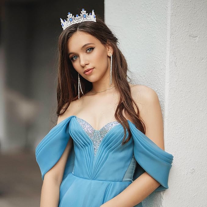 Didder Royal Blue Princess Crown Birthday Tiara Prom Queen Tiaras and Crowns for Women and Girls Headpiece Halloween Costume Hair Accessories