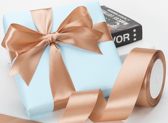 ATRBB 25 Yards 1-1/2 inch Wide Satin Ribbon Perfect for Wedding,Handmade Bows and Gift Wrapping(Mocha Mousse)