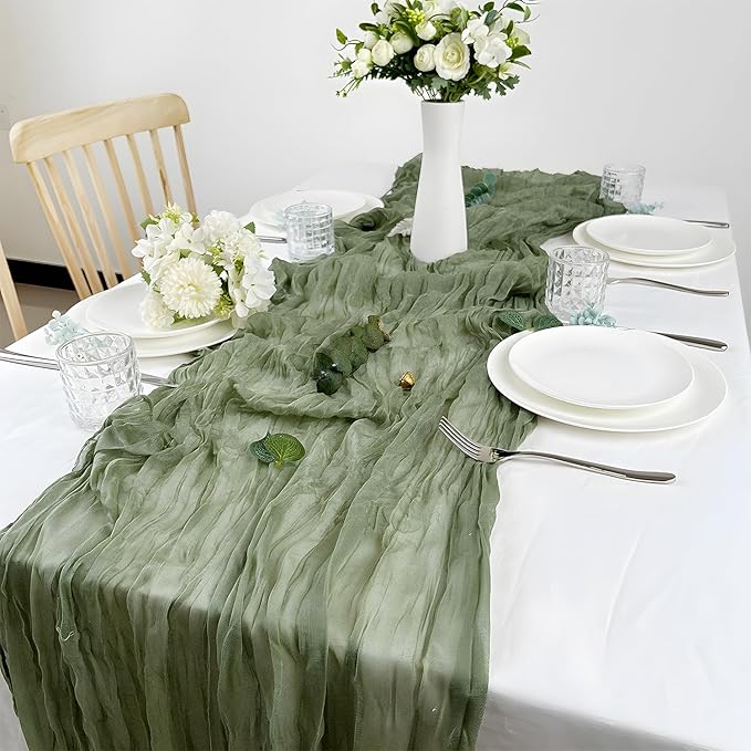 2 Pack 10 Ft Cheesecloth Table Runner Sage Green Gauze Long Table Runners Boho Gauze Cheese Cloth Table Runner Rustic Sheer Runner for Wedding Party Table Decor ( 35 x 120 Inch )