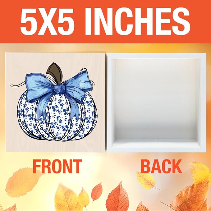 Cute Fall Decor Blue Floral Pumpkin Fall Decorations for Home Office Thanksgiving Autumn Pumpkin Decor Funny Autumn Decorations for Desk Table 5 x 5 inches