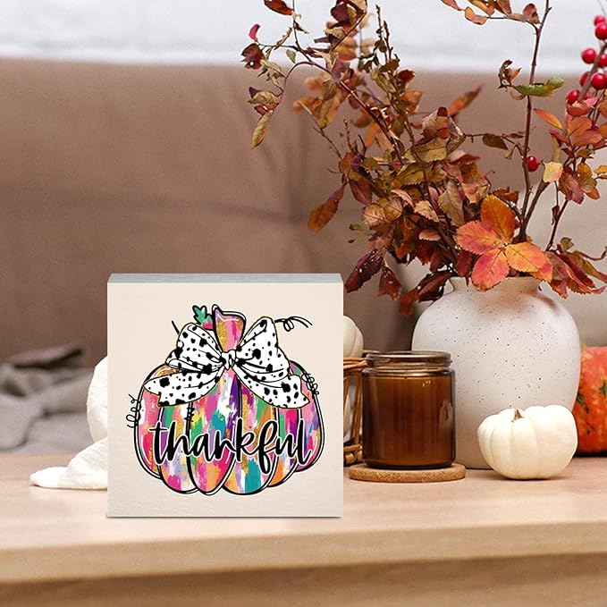 Cute Fall Decor Thankful Fall Decorations for Home Office Thanksgiving Autumn Decorations Funny Autumn Pumpkin Decor for Desk Table 5 x 5 inches