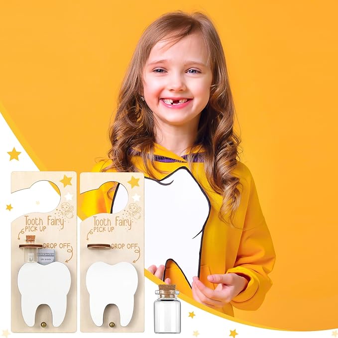 Tooth Fairy Holder Bag Hanger with Money Slot Keepsake Bottle Velvet Pouch Tooth Fairy Box Encourage Gift for Lost Teeth Boy Girl Milk (Fresh,Brown)