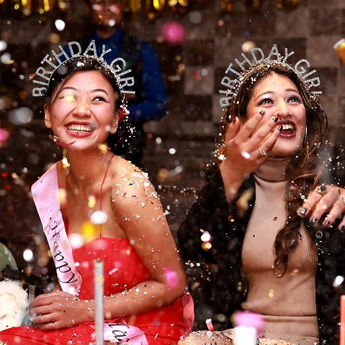 AOPRIE Birthday Girl Crown for Women with Sash Silver Colorful Tiara for Women Headband Princess Crown Rhinestone Happy Birthday Accessories