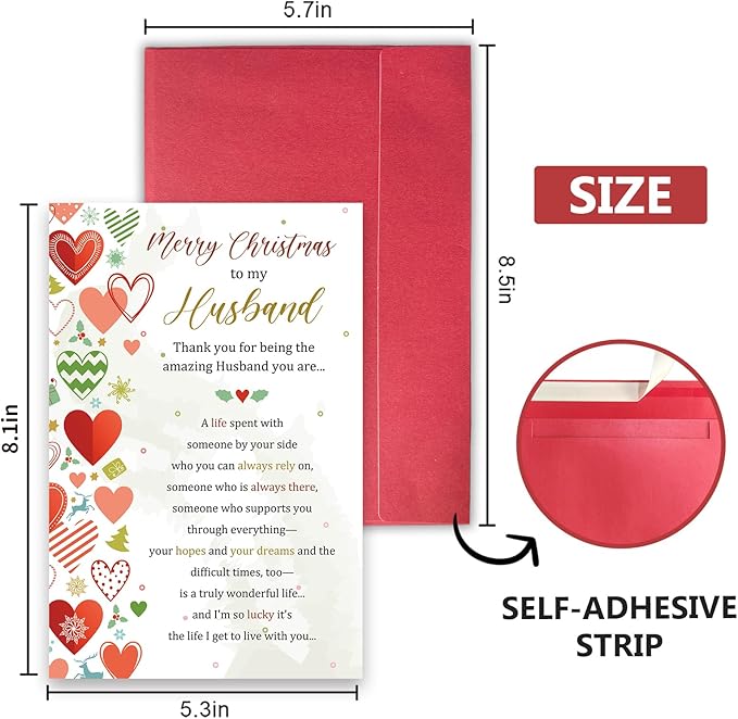 Sweet Poem Christmas Card for Husband, Heartfelt Holiday Card Gift Ideal from Wife, Merry Christmas To My Husband