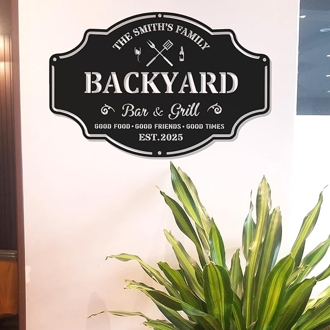 Custom BBQ Grill Sign – Personalized Metal Wall Art for Outdoor Kitchen, Backyard Bar, Patio Decoration, Man Cave, Housewarming Gift for Dad, Husband, Grandpa, Papa, Birthday, Father's Day
