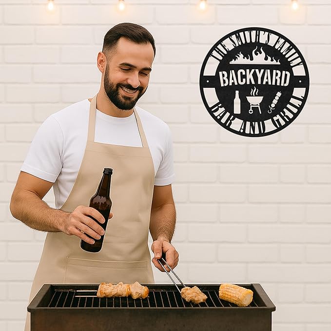 Custom BBQ Metal Sign Personalized Grill Name Wall Art for Outdoor Kitchen Patio Backyard Decor Fathers Gift for Dad Grandpa Husband Barbecue Smoker Area Sign, Grilling Lover Gifts 73