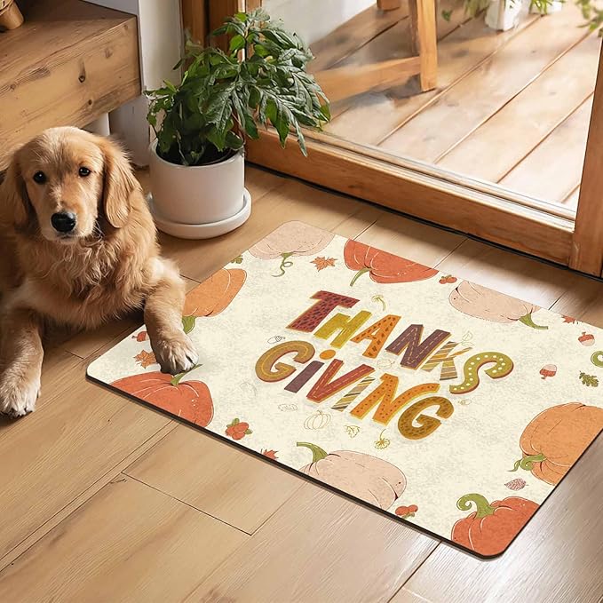 Fall Welcome Maple Leafs Decorative Door Mat, Autumn Thanksgiving Doormat for Indoor Outdoor Entrance Floor Mats,Fall Pumpkins Non Slip Harvest Vintage Decor Rubber Welcome Mats 30" x 18" Inch
