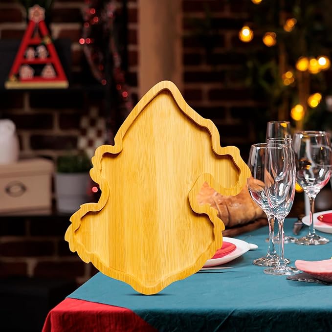 1 PCS Wooden Christmas Serving Trays Christmas Charcuterie Boards for Food Fruit Xmas Serving Platters for 2026 New Year Party Supplies Fillable Holiday Dish Plates for Party Home Tabletop Decoration