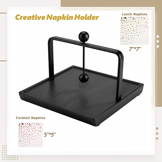 ALLCENER Napkin Holder for Table with Weighted Arm | Black Modern Flat Napkin Holder | Matte Metal & Wood Design for Kitchen Counter, Dining, and Outdoor Patio