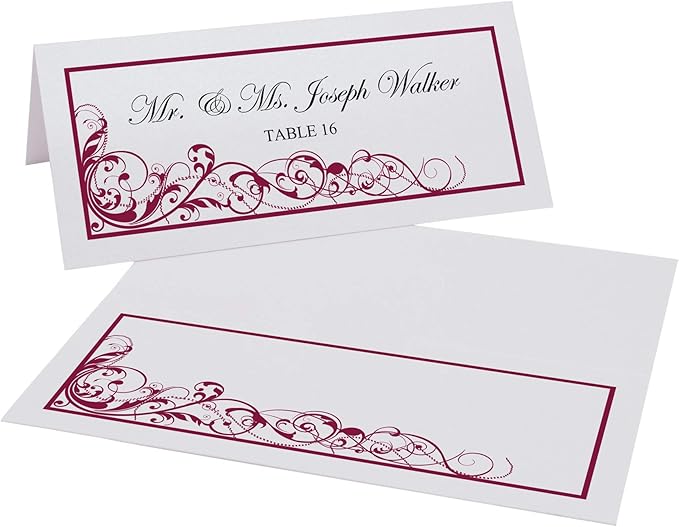 Scribble Vintage Swirl Place Cards, Burgundy (Choose Color), Set of 150, Pre-cut and Scored - Wedding, Party, Dinner, and Special Events - Made in the USA