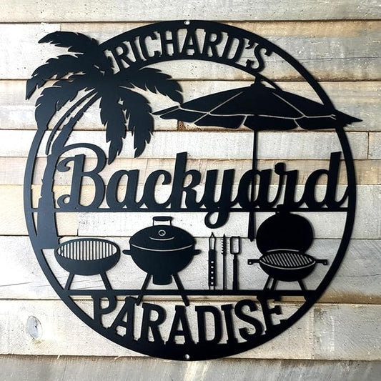 BBQ Grill Name Metal Sign - Custom Barbecue Hanging Decor - Outdoor Kitchen Accessories - Personalized Housewarming, Birthday Gift for Dad, Grandpa, Husband