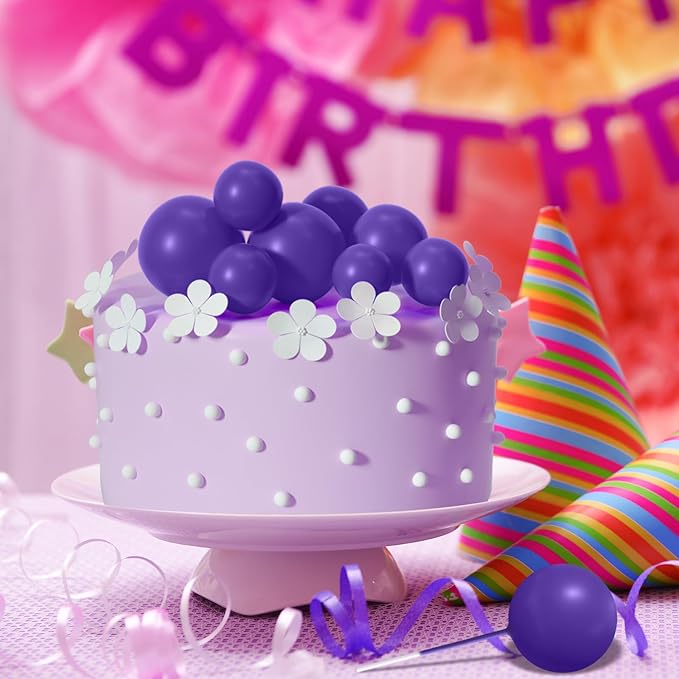 ASTARON 20 Pcs Ball Cake Topper Decorations Mini Balloons Cake Topper Sticks Dark Purple Balls Cake Picks Cake Topper Balls Cake Decorations for Halloween Birthday Cake Decorations