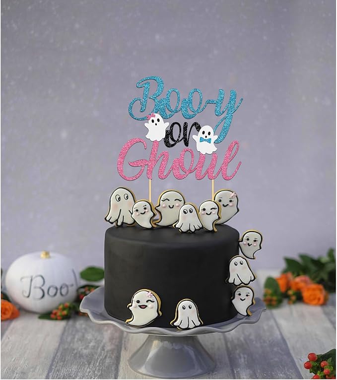 Halloween Boy or Girl Cake Topper for Baby Shower Gender Reveal Party (Pink)