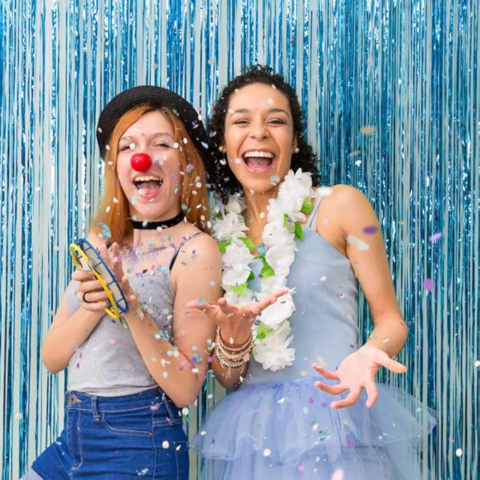 2 Pack Blue Backdrop Curtain Tinsel Streamers Ocean Themed Decor Birthday Party Decorations Foil Fringe Backdrop Graduation Baby Shower Bachelorette Winter Party Decorations Supplies