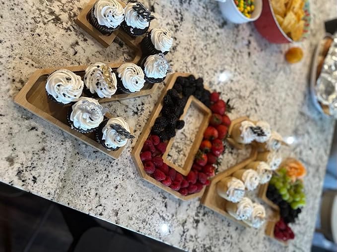 15.8'' Bamboo Charcuterie Fillable Board Box, Reusable Alphabet Number Shaped Form Tray for Birthday Anniversaries, Serving Tray for Birthday Party Decor Serving Plates Display Candy Cake (Number 3)