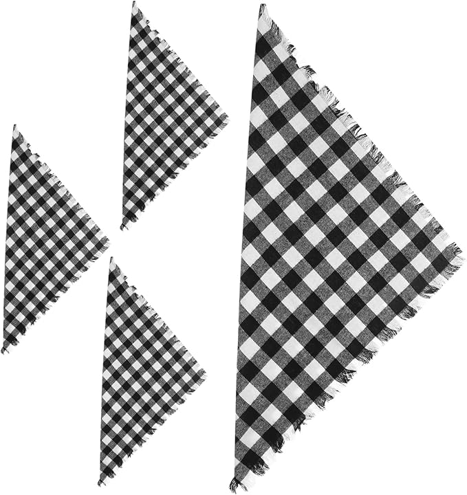 4pcs Cotton Buffalo Check Napkins with Fringe Black and White Checkered Cloth Napkins for Fall Halloween Wedding Machine Washable Rustic Farmhouse Table Decoration