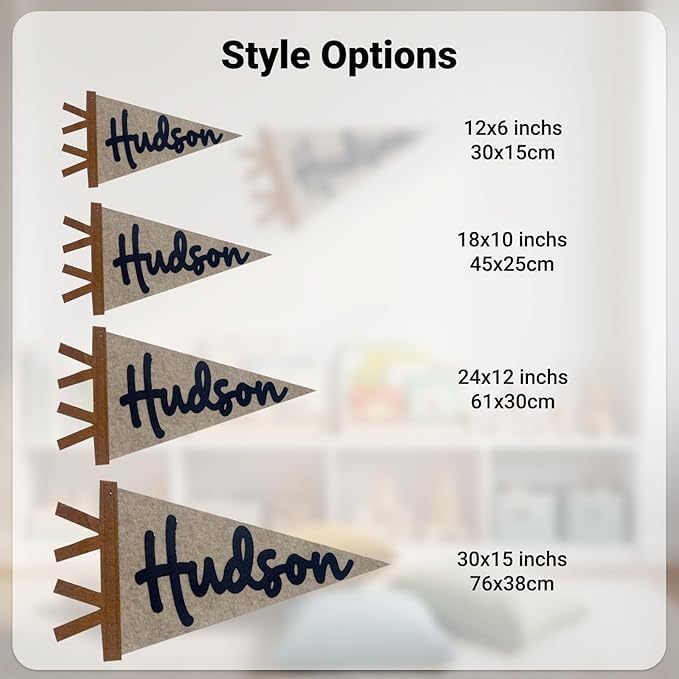 Personalized Name Pennant Flag, Custom Felt Nursery Wall Banner for Kids Room Decor, Handmade Felt Baby Name Banner Hinging Sign for Bedroom Dorm Home, Baby Shower Birthday Gift for Boys & Girls