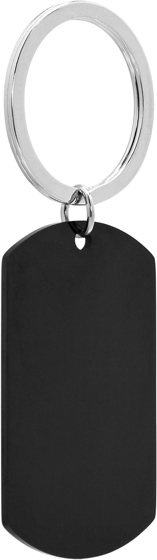 Black Dog Tag Custom Engraved Keychain. 2 Sides of FREE engraving. Make a Customizable, Engravable, Flat Metal Personal Key Chain Ring. Gift for Women, Men, boyfriend, dog, couples, husband, son