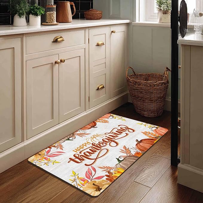 Fall Welcome Maple Leafs Decorative Door Mat, Autumn Thanksgiving Doormat for Indoor Outdoor Entrance Floor Mats,Fall Pumpkins Non Slip Harvest Vintage Decor Rubber Welcome Mats 16" x 24" Inch