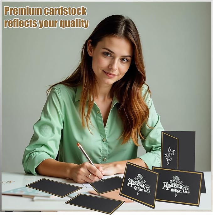 50 Pcs Place Cards for Table Setting, 2×3.34inch Table Tent Cards with Gold Foil Border, Food Labels for Party Buffet, Name Seating Cards for Weddings, Banquets, Events, Dinner Parties(Black)