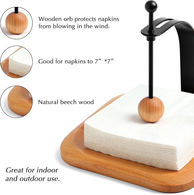 Wood Napkin Holder for Table Wood Square Napkin Dispenser with Metal Cocktail Napkin Holder, Suitable for Kitchen, Restaurant, Bar, Office, Parties, Home Décor