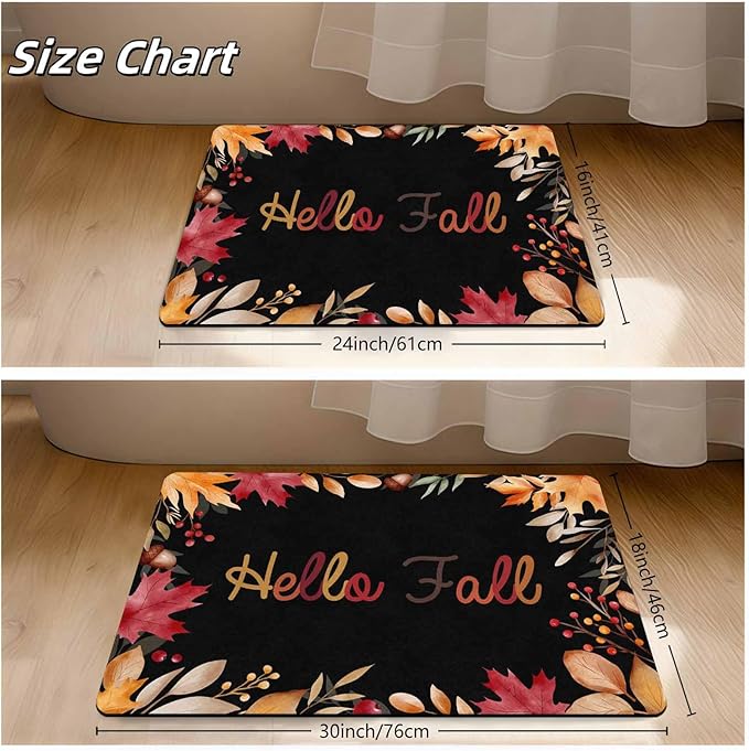 InterestPrint Fall Door Mat, Fall Welcome Door Mats Outdoor Indoor Autumn Leaves Doormat for Front Door Decoration, Fall Maple Leaf Door Rug for Thanksgiving Farmhouse Decor, 24"x16"inch