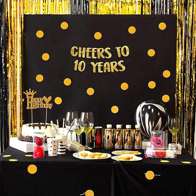 Cheers to 10 Years Gold Glitter Banner - 10th Anniversary and Birthday Party Decorations
