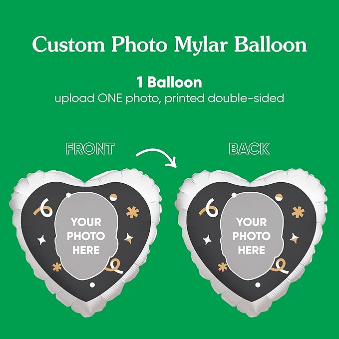 Big Dot of Happiness Personalized Fun Face Photo Black & Gold Heart Balloons, Custom Birthday Balloons, Anniversary Decorations, Bachelorette Party Decor, Double-Sided Mylar Balloon, 1 Piece