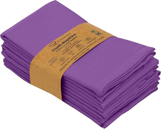 Ruvanti Cloth Napkins Set of 6, 18x18 Inches Napkins Cloth Washable, Soft, Durable, Absorbent, Cotton Blend. Table Dinner Napkins Cloth for Hotel, Lunch, Restaurant, Wedding Parties - Purple