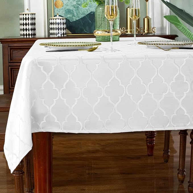 SASTYBALE Jacquard Tablecloth Flower Patterns Polyester Table Cloth Spill Proof Dust-Proof Wrinkle Resistant Table Cover for Kitchen Dining Tabletop Decoration (White, Square, 52" x 52")