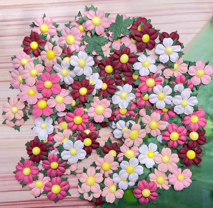 100 Pcs Pink Tone Mulberry Paper Flowers, 30x30mm, Handmade, Romantic Style, Craft Flowers, Wedding & Special Occasion