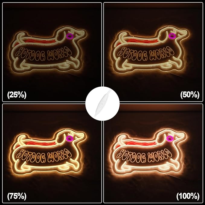 Hot dog World Neon Sign,Led Dog Neon Light Sign,Funny Dachshund Room Decor Sign,Hanging Neon Sign For Kids Room Bedroom Kitchen Cafe Restaurant Wall Decor