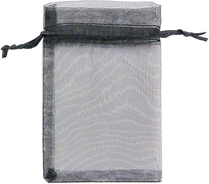 TheDisplayGuys 48-Pack 6x8 Black Sheer Organza Gift Bags with Drawstring, Jewelry Candy Treat Wedding Party Favors Mesh Pouch