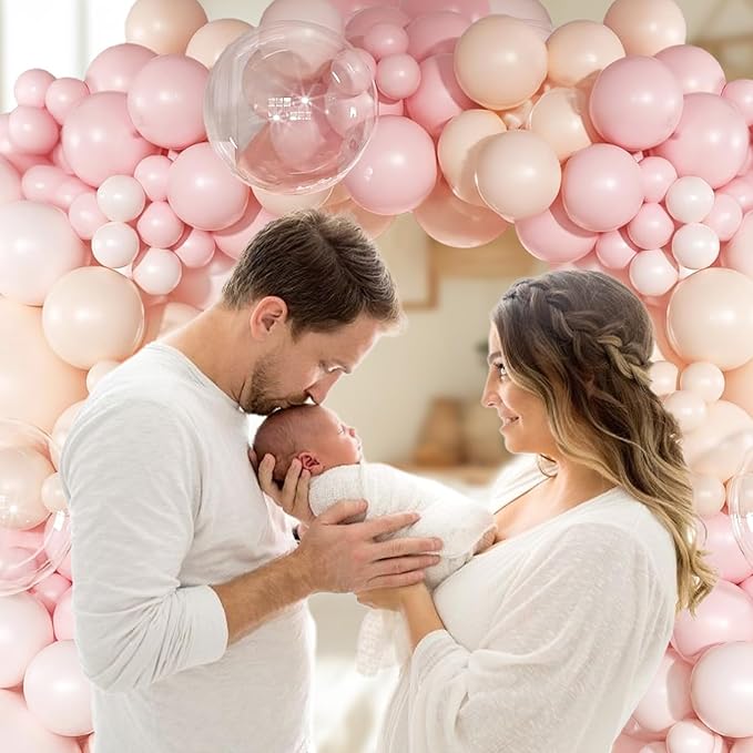 Pink Beige Balloons, 12 inch Light Pink Apricot with Transparent Clear Balloons for Girl Baby Shower Wedding Birthday Gender Reveal Bridal Shower Decorations