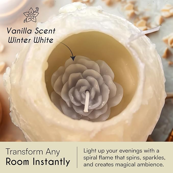 LUMINORA Unique Spiral Scented Candle | Hand-Crafted Soy Decorative Candle with Mesmerizing Spiral Burn, Twisted Wave Design & Premium Gift Box | Winter White | Vanilla Scent |