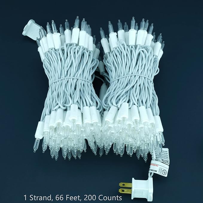 200 Count Warm White LED Christmas Lights, 66 ft White Wire UL Certified Commercial Grade Holiday String Light Set (Warm White)