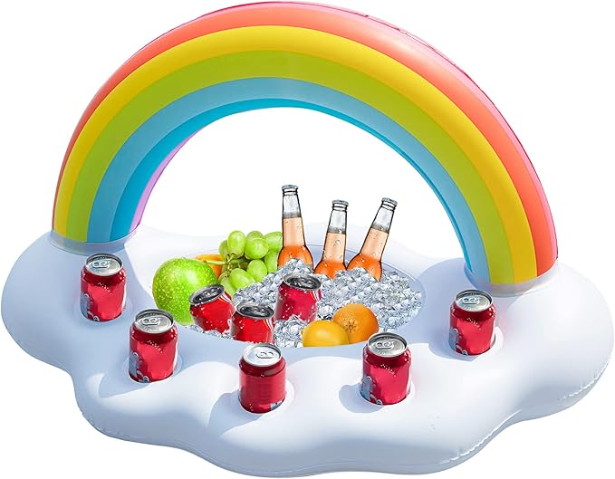 Jasonwell Inflatable Pool Party Cooler - Rainbow Cloud Drink Holder Luau Hawaiian Tropical Beach Themed Birthday Easter Party Decorations Favors Outdoor Decor Pool Games Set for Kids Adults