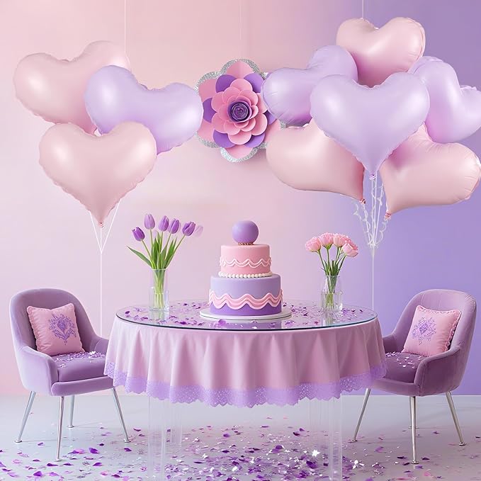 Pink Purple Heart Balloons,24Inch Large Pink Heart Foil Balloons for Valentine's Day Birthday Wedding Baby Shower Anniversary Party Decorations