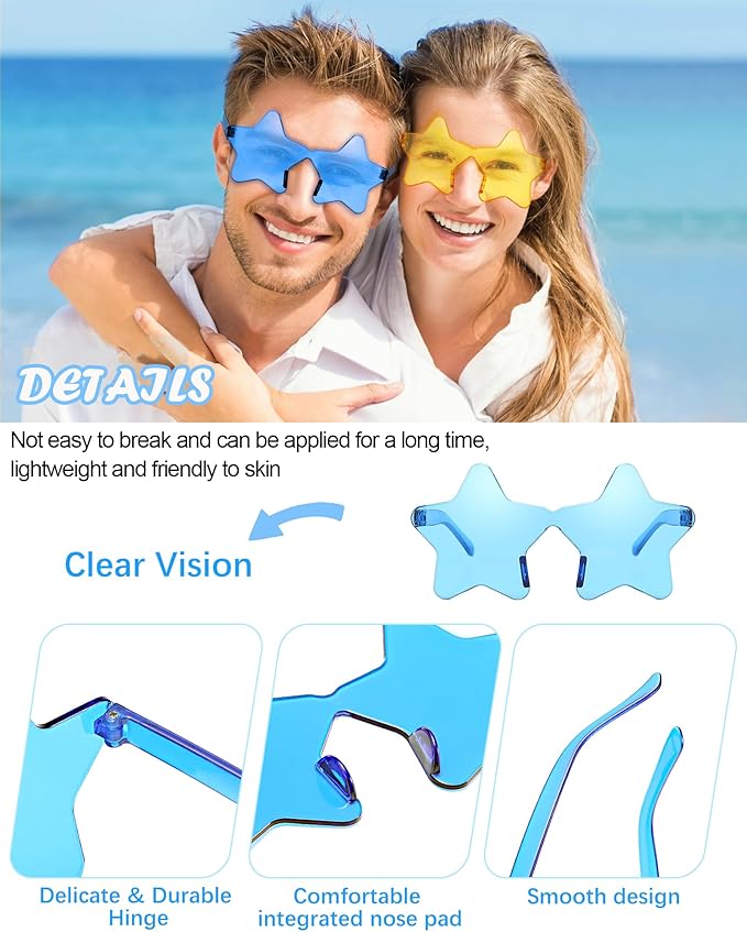 20 Pairs Rimless Star Sunglasses Bulk Transparent Candy Color Star Glasses for Women Men Party Favors