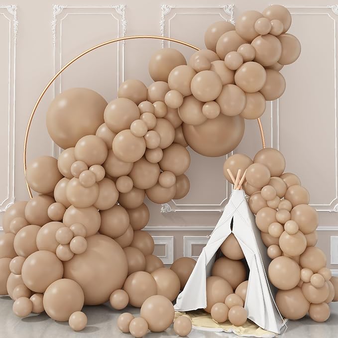 Nude Balloons Double Stuffed, Different Sizes Tan Brown Balloon Garland Arch Kit, 18 12 10 5inch Beige Neutral Apricot Latex Helium Balloons for Teddy Bear Birthday Boho Baby Shower Party Decorations