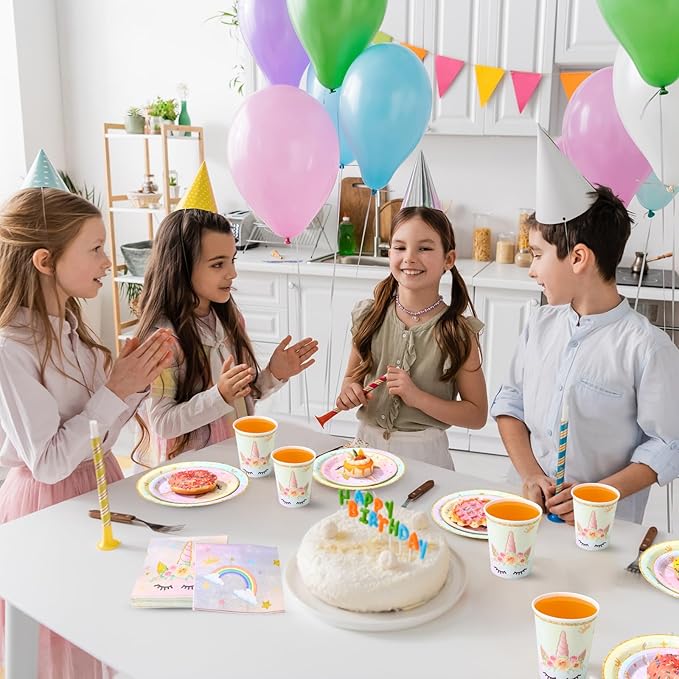 250 Pcs Unicorn Fairy Party Decoration for Girl, Happy Birthday Rainbow Floral Pastel Fairy Theme Paper Plates Napkins and Cups Tableware for Unicorn Baby Shower Party Supplies, Serves 50