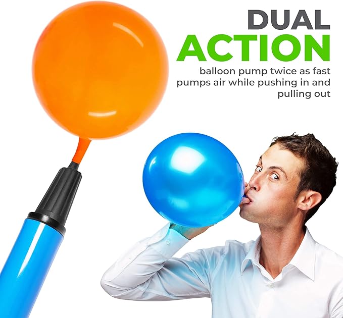 Hand Air Pump for Balloons - 9" Portable Manual Balloon Pump, Mini Hand Pump for Inflatables, Pool Floats, Party Garlands, Exercise and Yoga Balls