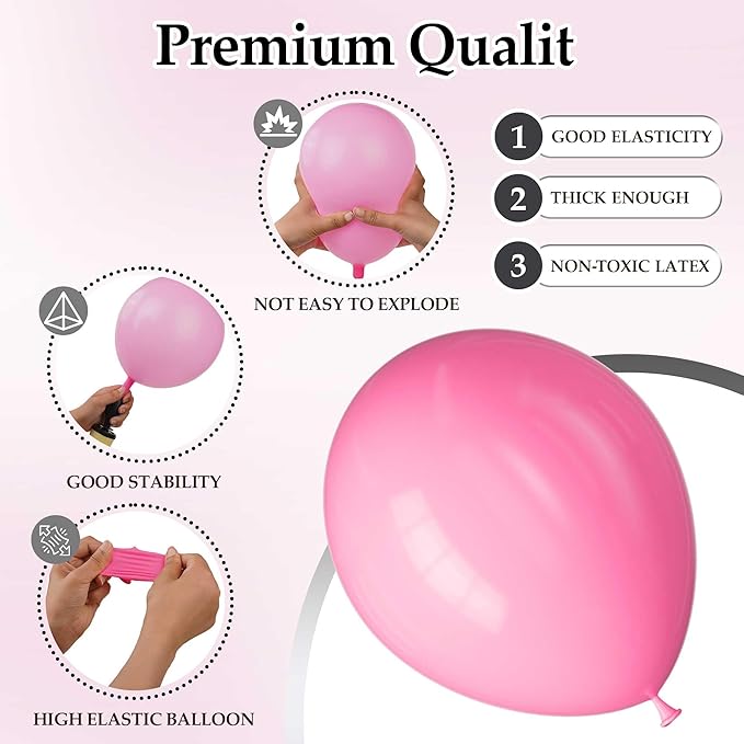 130PCS Pink Balloons, Latex Balloons Different Sizes 18/12/10/5 Inch, Helium Balloons with Ribbon, Party Balloon Set for Birthday Wedding Graduation Anniversary Baby Shower Decorations.