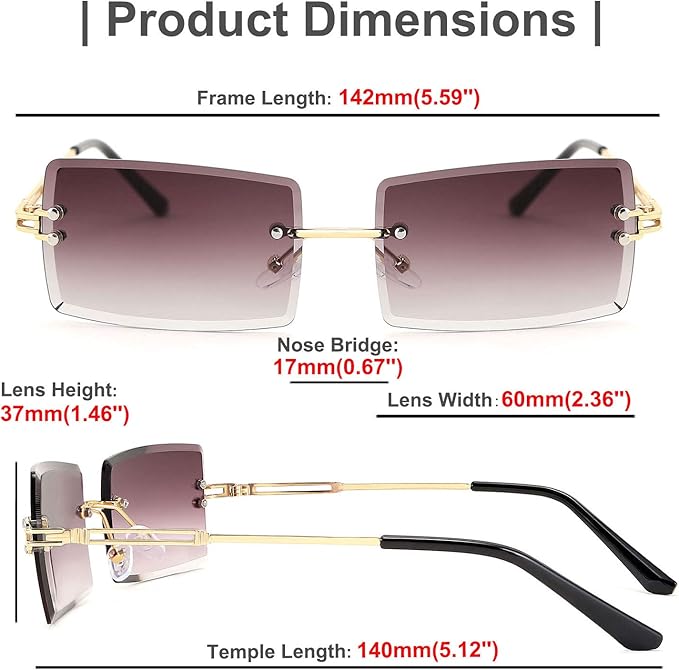 FEISEDY Vintage Rimless Sunglasses Rectangle Frameless Candy Color Glasses Women Men B2642
