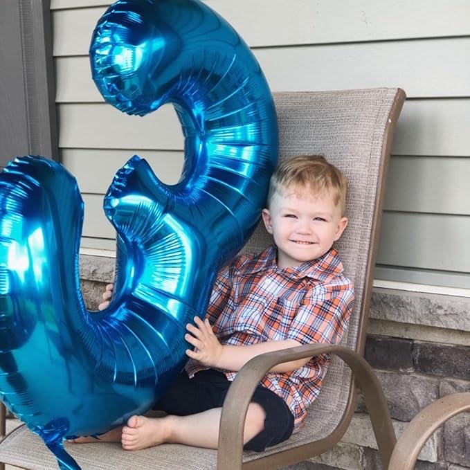 Blue 2 Balloons, 40 Inch Large Foil Number Balloons Set 0-9, Self Inflating Digital 2 Helium Balloon for Boys Men 2nd 12th 20th Age Birthday Anniversary Party Decorations Photo Shoot Supplies