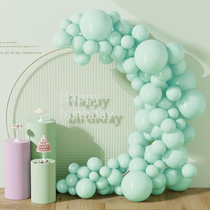 130PCS PastelGreen Balloons, Latex Balloons Different Sizes 18/12/10/5 In, Helium Balloons with Ribbon, Party Balloon Set for Birthday Wedding Graduation Anniversary Baby Shower Decoration
