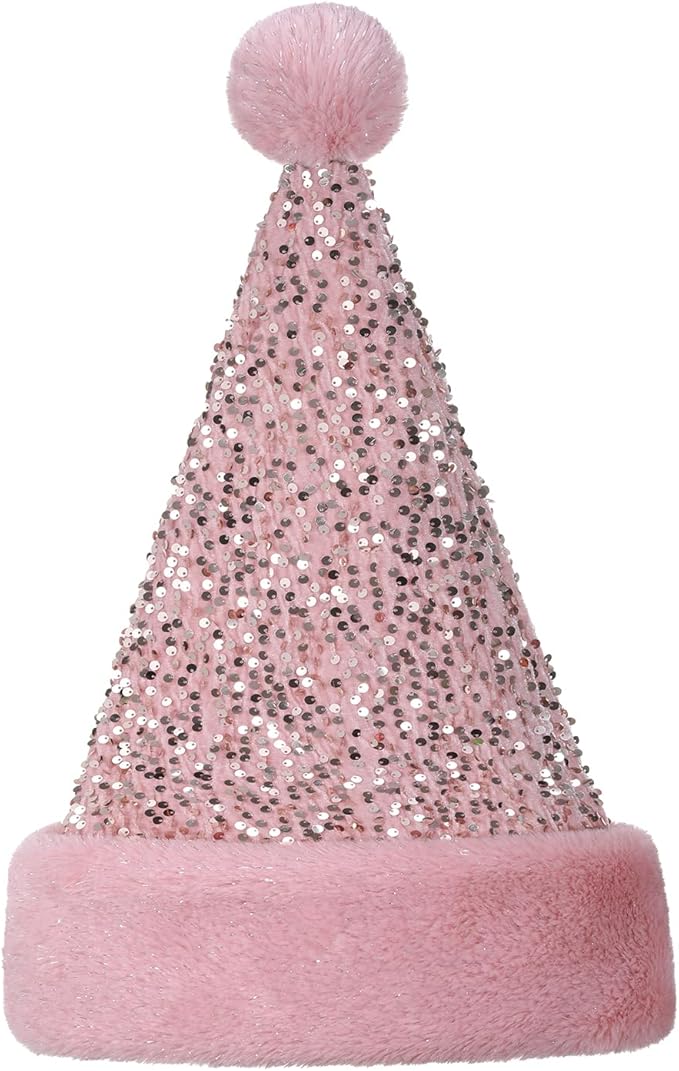 Personalized Sequin Santa Hat for Adults, Pink Glitter Christmas Party Hat, Xmas Halloween New Year Holiday Festive Headwear