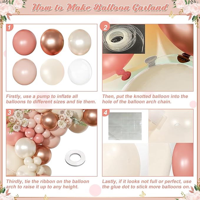 Dusty Pink Balloon Arch Kit 126 Pcs Retro Blush Pink and Metallic Rose Gold Balloon Arch Garland Kit for Wedding Birthday Baby Shower Gender Reveal Bridal Decorations