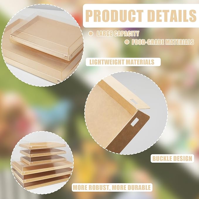 5 Pack 11" x 7.5" Serving Trays Sets Catering Trays with Lids, Paper Charcuterie Boxes with Clear Lids, Party Platters Take Out Food Containers for Snacks Fruit Cookies Dessert Sandwiches